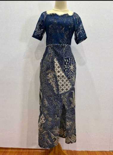 dress batik wanita modern terbaru / dress kebaya / dress wisuda /dress natal XXL NAVY