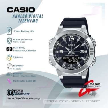 CASIO Analog Digital Resin Strap AMW-870 Telememo 10 Year Battery Jam Tangan Pria