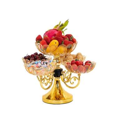 OEM SK-C1007 Ornamental Fruit Plate Piring Saji Hidangan Buah Kue Crystal Plastik Bisa Putar / Luxur