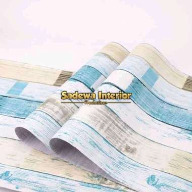 Wallsticker wallpaper dinding stiker dinding motif kayu biru