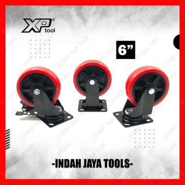 XP TOOL Roda Caster 6 Inch HIDUP MATI REM Troli PVC PU MERAH REM