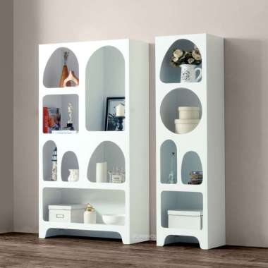 IFURNHOLIC Hera Display Cabinet | Lemari Rak Pajangan TV Aesthetic | Rak Display Kayu Putih Minimali