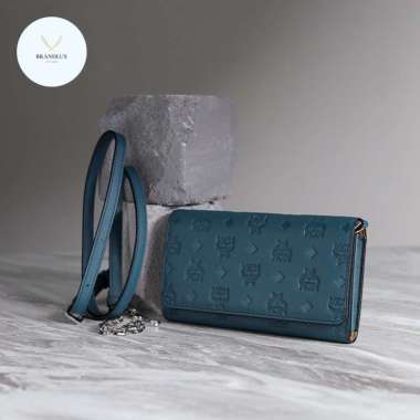 MCM Klara Multifunction Chain Wallet in Deep Teal - 100% Authentic