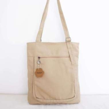 ZS Lala Canvas Totebag - Tweelyforbag - Tas Totebag Wanita - Tas Wanita Cream Canvas