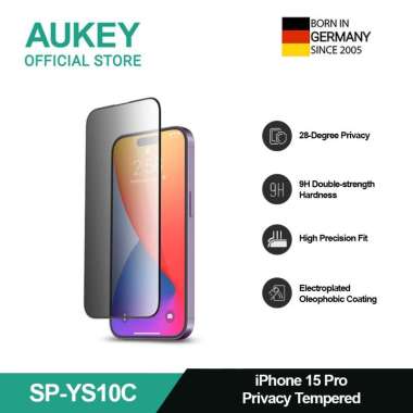 AUKEY iPhone 15 Premium PriviShield Privacy Tempered SP-YS10 Screen Protector, Tipe iPhone 15 Pro