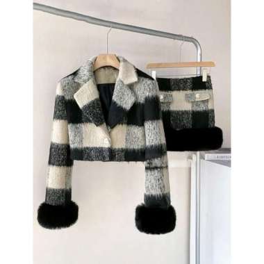 VERISH Plaid Blazer Suit Two Piece #1910 L Black