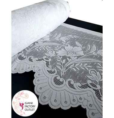 Vitrage Poni Renda Pinggiran Meja Meteran Corak Jadul Vintage Bahan Kain Polyester Tebal kode 1570