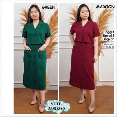 AB51310 Set Setelan Baju Kemeja Crop Rok Midi Natal Wanita Korea Import Hijau Merah Hitam Black Gree