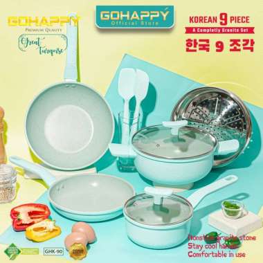 ZS PANCI SET GRANITE KOREAN 9PC GHK90 Perlengkapan masak dapur anti lengket granit Gohappy Tosca