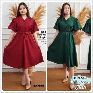 AB53905 Midi Dress Kemeja Natal Wanita Korea Import Green Hijau Merah Red Maroon Pink