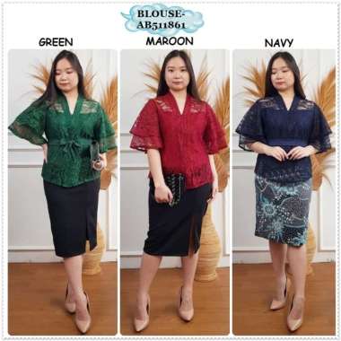 AB511861 Baju Atasan Pesta Brukat Blouse Kebaya Natal Wanita Merah Maroon Green Hijau Biru Blue Navy