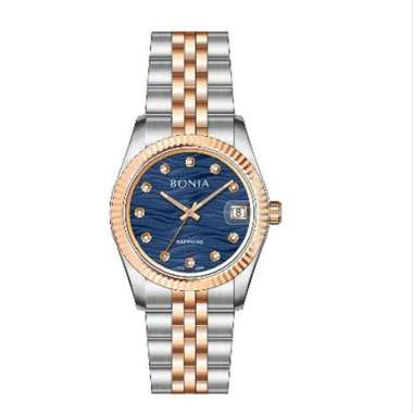 Bonia BNB10550 Sapphire Motif Jam Tangan Stainless Steel SilvrRose Blue