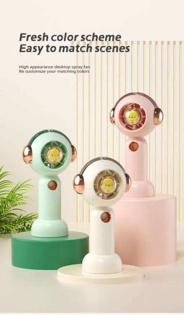 KIPAS ANGIN MINI KARAKTER TWEETY + BISA JADI NANO SPRAY FACE MIST ISI AIR PORTABLE PUTIH