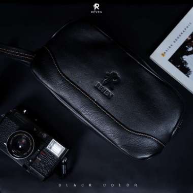 VERISH Tas Tenteng Pouch Kulit Pria Reven Bender Pouch Original Kulit Sapi Asli Premium BLACK