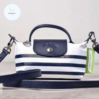 Longchamp Mariniere Pouch Top Handle Stripe Nylon - 100% Authentic