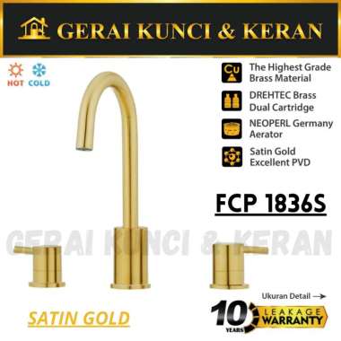 PALOMA FCP 1836S Keran Wastafel Cuci Tangan Kran Air Panas Dingin SATIN GOLD