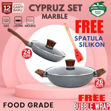 Cypruz Cyprus Cookware Marble Pan Set 2 pcs Wajan Penggorengan Induksi