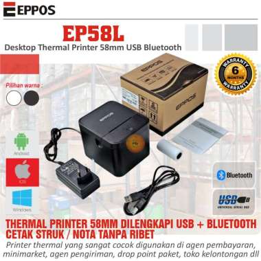 EPPOS EP58L Mobile Thermal Printer 58mm USB Bluetooth hitam