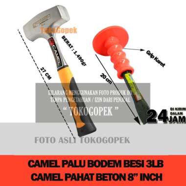 Camel Paket Palu Bodem Besi 3Lb 27Cm + Pahat Beton Grip Karet 8" Inch
