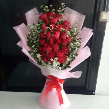 Buket bunga mawar merah asli hadiah anniversary