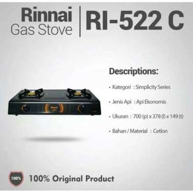 RI-522 C KOMPOR GAS RINNAI CEFLON 2 TUNGKU / KOMPOR GAS RINNAI RI 522 C / RINNAI RI522C RI 522C