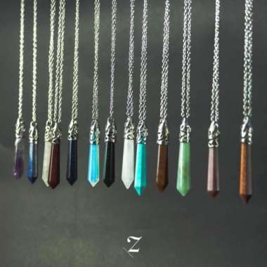 Silver Chain/Black Leather Pendulum Crystal Basic Necklace Jade - Silver Chain60