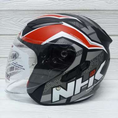 HELM NHK R1 SUBJECT BLACK RED SILVER DOFF DOUBLE VISOR HALF FACE L