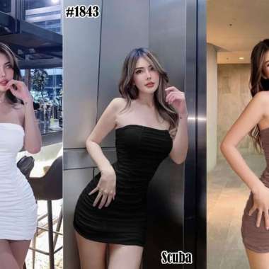 1843 Dress Sabrina/Dress Sexy/Dress Party/Dress Korea/Mini Dress Putih - L