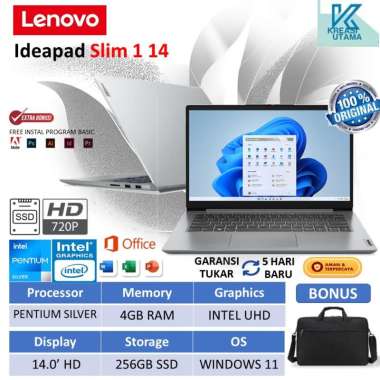 Laptop Baru Lenovo Ideapad Slim 1 14 - Pentium Silver - 4GB RAM 256GB SSD Windows 11 14.0inch