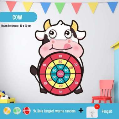 Mainan Anak Lempar Bola Tempel Papan Panah Dart Game Board Ball Kartun Sapi