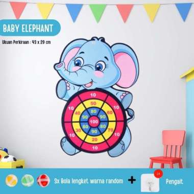 Mainan Anak Lempar Bola Tempel Papan Panah Dart Game Board Ball Kartun Gajah