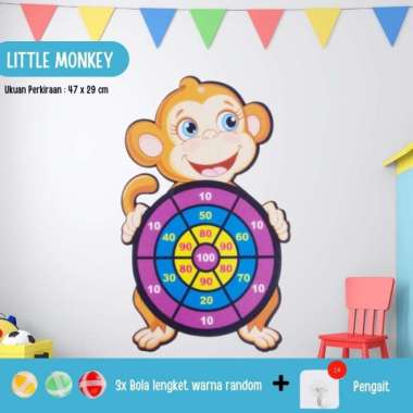 Mainan Anak Lempar Bola Tempel Papan Panah Dart Game Board Ball Kartun Monyet
