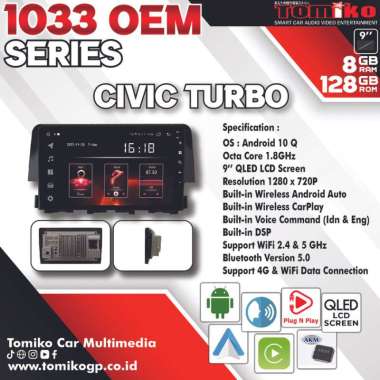 Head Unit Android Tomiko 1033 OEM Series for Honda Civic Turbo