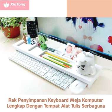 Rak Penyimpanan Keyboard Meja Komputer Lengkap Denga Tempat Alat Tulis