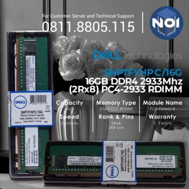 Dell 16GB 2933MHz SNPTFY C/16G 2Rx8 DDR4 RDIMM Multivariasi Multicolor