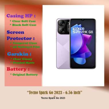 Tecno Spark Go 2023 - 6.56 inch- Case - Screen Protector - Battery - Dll Clear Soft Case