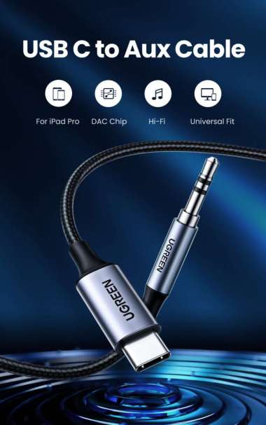 UGREEN DAC Chip USB Type C to 3.5mm AUX Jack Headphones Type C 3.5 Jack Adapter Audio Cable compatib