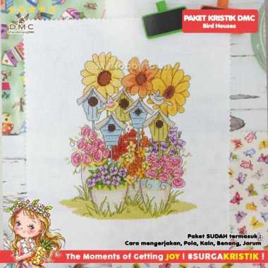 Paket Sulam Kristik TUVA Retro - Bird Houses Bunga Flower
