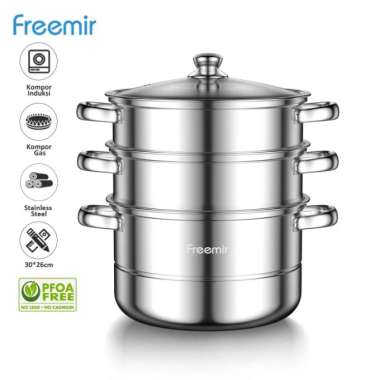ZS freemir Panci Kukus Stainless Steel 3 Susun Dandang Steamer Kukusan