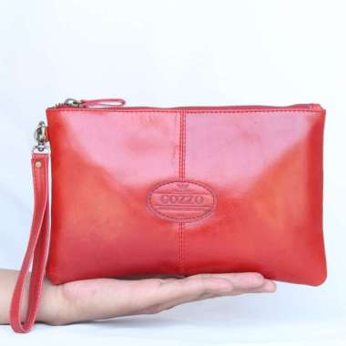 TAS KULIT POUCH PRIA WANITA MALIKA / FREE GRAVIR NAMA MERAH MARON