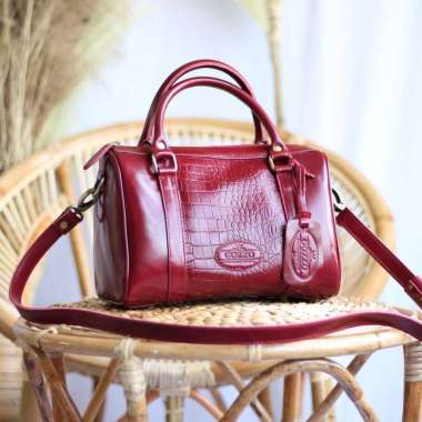 NEW !! TAS WANITA KULIT ASLI SPEDY KULIT MOTIF CROCO / FREE GRAVIR NAMA DI GANTUNGAN TAS MAROON CROC