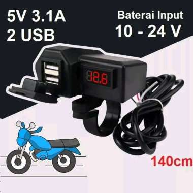 Voltmeter Digital Cas Handphone Motor 2 USB 3.1A // Motorcycle Digital Voltmeter Charger