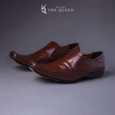 KQ Indonesia Sepatu Formal Pantopel Pria K-501 Original Kulit Asli - Brown 44