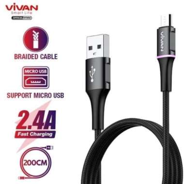 Vivan VDM200 200cm Kabel Data Charger Micro USB LED Light 2.4A