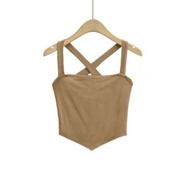 OEM SK-P330 Tank Top Crop Segitiga Model Tali Belakang Silang Atasan Wanita / Tanktop Basic Knit Sin