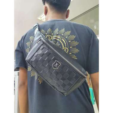 Tas Pinggang Kulit Pria Import Premium Lv Damier Hitam