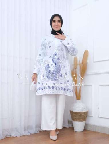 TUNIK RALINE WHITE Atasan Tunik Batik Wanita Bahan Katun Halus Warna Putih Berkualitas Fashion Tunik