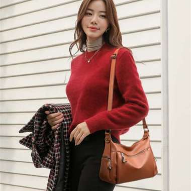 tas kulit wanita asli garut bahan kulit asli Tan /coklat mud