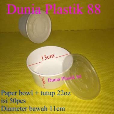 isi50pcs PAPER BOWL + TUTUP 22oz 650ML cup mangkok kertas bulat wadah tempat kuah bakso