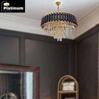 Lampu Gantung Kristal Hitam Gold Modern Crystal 3 Susun 600mm